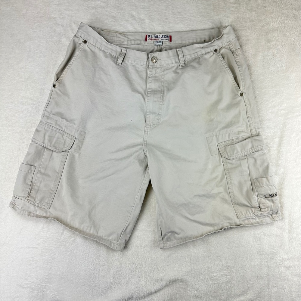 U.S. Polo Assn. Cargo Shorts Mens Heritage 38 Beige Khaki Pockets Cotton